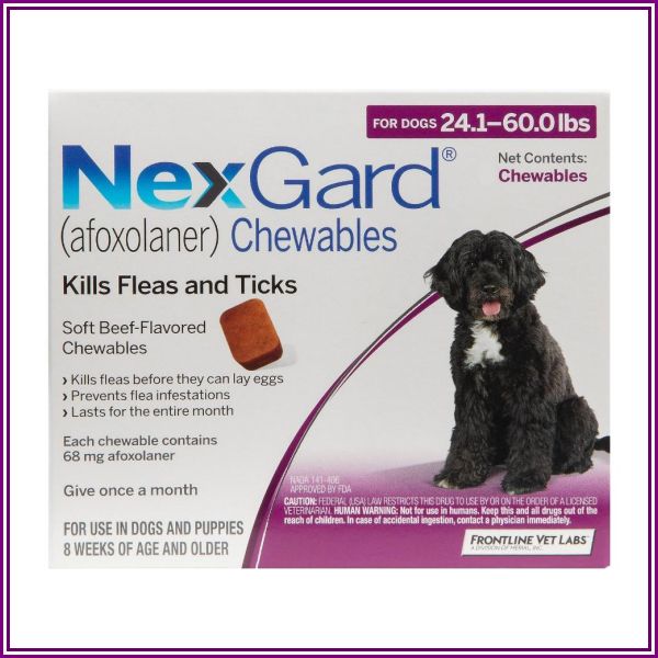 Nexgard For Large Dogs 24.1-60 Lbs Purple 3 Chews from Pet Care Supplies
