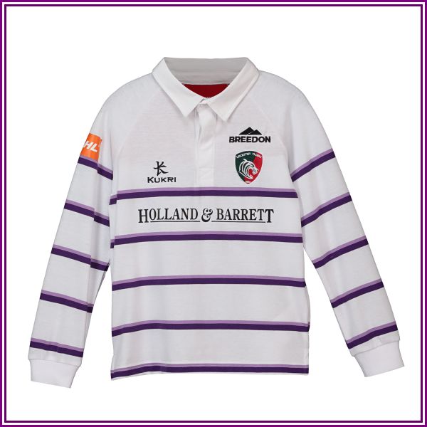 "Leicester Tigers Alternate Classic Jersey Long Sleeve 2018/19 - White/Purple - Junior" from England Rugby Store