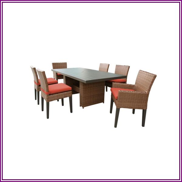 Laguna Rectangular Patio Dining Table 4 Armless Chairs 2 Arm Chairs in Tangerine from HomeSquare