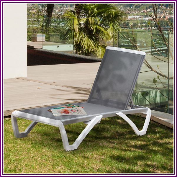 Outsunny Portable Outdoor Chaise Patio Lounge Chair with 5-Level Adjustable Back, Wheels, Breathable Mesh Fabric, Light Gray | Aosom Canada from Aosom Canada