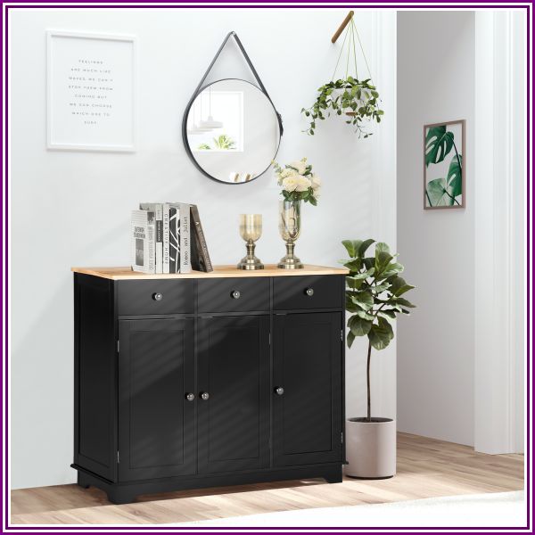 HOMCOM Modern Sideboard with Rubberwood Top, Buffet Cabinet with Storage Cabinets, Drawers and Adjustable Shelves for Living Room | Aosom Canada from Aosom Canada