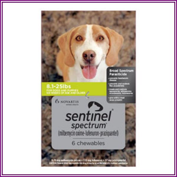 Sentinel Spectrum Green For Dogs 8.1-25 Lbs 12 Chews from Pet Care Supplies