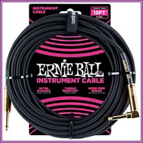 Ernie Ball 18' Straight To Angle Braided Instrument Cable Black/Black from Woodwind & Brasswind