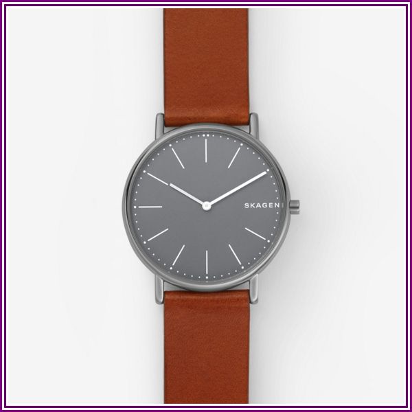 Signatur Slim Titanium And Cognac Leather Watch - SKW6429 from Skagen