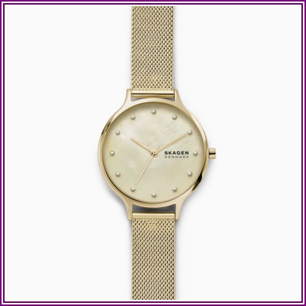 Skagen Unisex Anita Mother-Of-Pearl Steel-Mesh Watch - Gold from Skagen