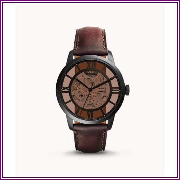 Townsman Automatic Dark Brown Leather Watch Jewelry from Fossil
