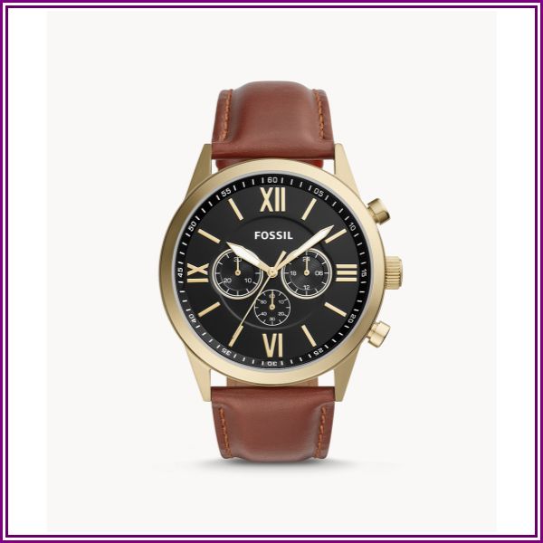 Flynn Chronograph Brown Leather Watch Jewelry from Fossil