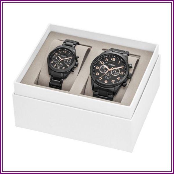 Fossil His And Her Chronograph Black Stainless Steel Watch Gift Set Jewelry - BQ2278SET from Fossil