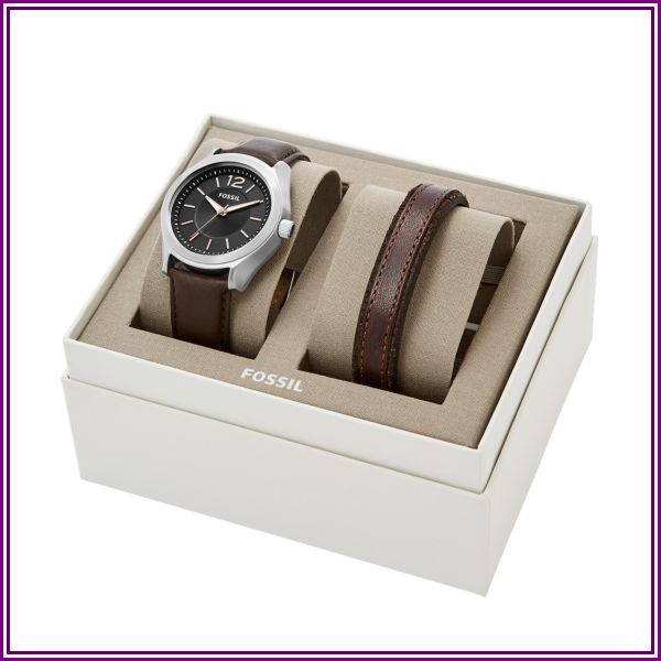 Fossil Editor Three-Hand Brown Leather Watch And Bracelet Gift Set Jewelry - BQ2340SET from Watch Station