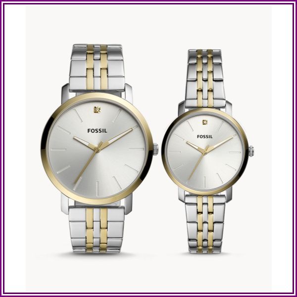 His And Her Lux Luther Three-Hand Two-Tone Stainless Steel Watch Gift Set jewelry from Fossil