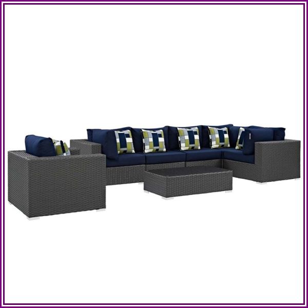 Modway Sunbrella 7 Piece Patio Sectional Set in Canvas and Navy from HomeSquare