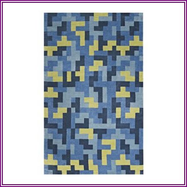 Andela Interlocking Block Mosaic 5x8 Area Rug in Multicolored Blue and Light Olive Green from AppliancesConnection.com