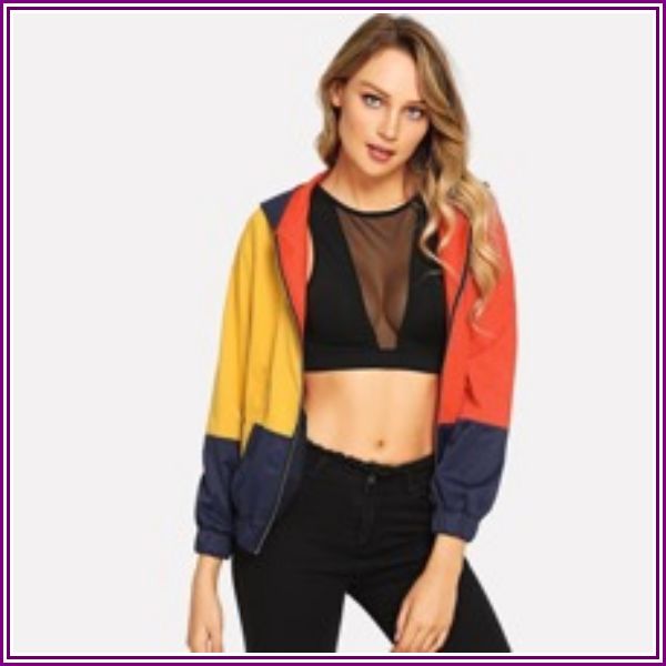 Colorblock Hooded Jacket from SHEIN