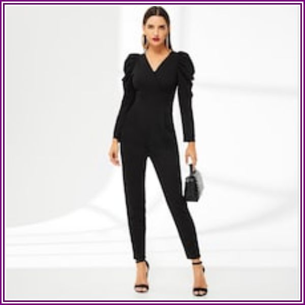 Puff Sleeve Tailored Wrap Jumpsuit from ROMWE