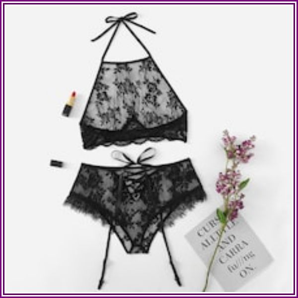 Floral Lace Garter Lingerie Set from SHEIN