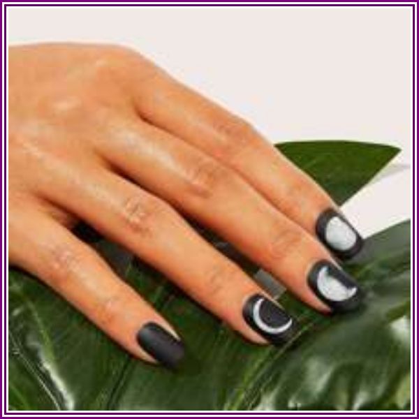 Moon Pattern Fake Nail With Double Side Tape 25pack from ROMWE