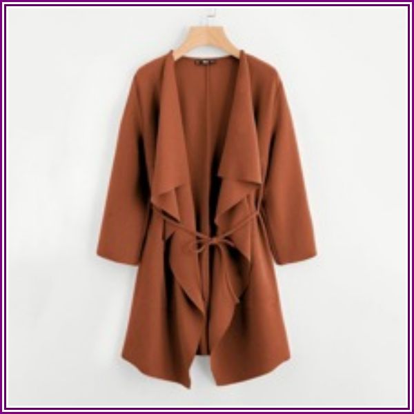 Waterfall Collar Pocket Front Wrap Coat from ROMWE