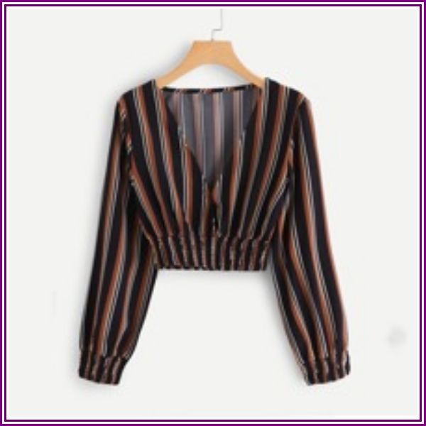 V neckline Striped Top from ROMWE