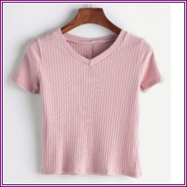 V Cut Ribbed Tee from SHEIN