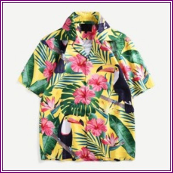 Men Floral Print Single-breasted Shirt from SHEIN