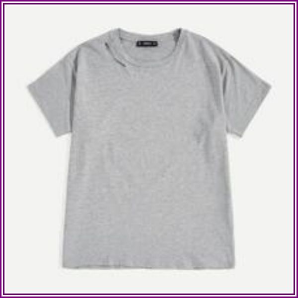 Men Ripped Detail Heathered Grey Tee from ROMWE