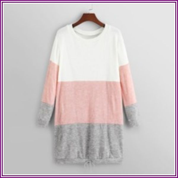 Drawstring Hem Color Block Sweater Dress from SHEIN