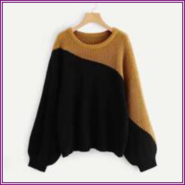 Plus Two-Tone Lantern Sleeve Jumper from SHEIN