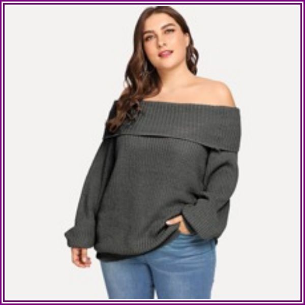 Plus Fold Over Off Shoulder Sweater from SHEIN