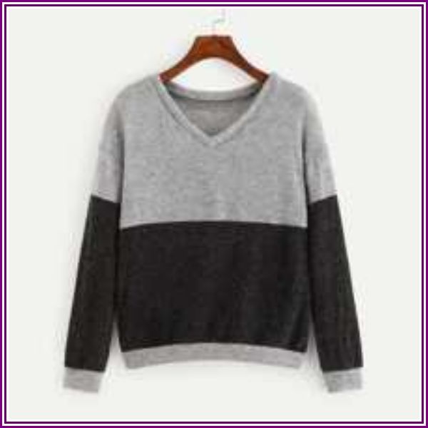 Cut And Sew V Neck Jumper from ROMWE