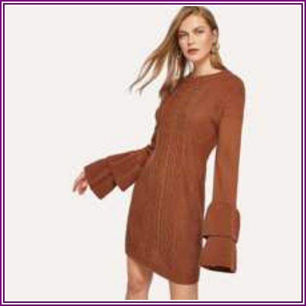Layered Flounce Sleeve Mixed Knit Sweater Dress from ROMWE