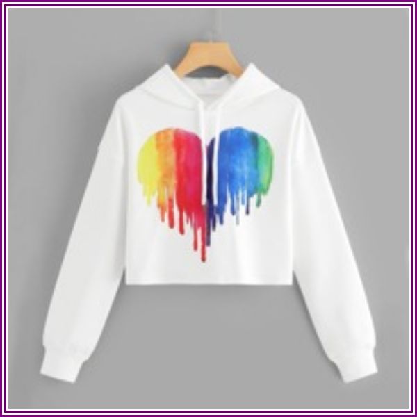 Drawstring Hoodie Heart Print Sweatshirt from ROMWE
