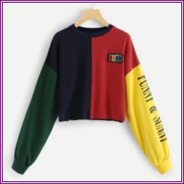 Color Block Letter Print Sweatshirt from SHEIN