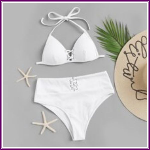 Criss Cross Ribbed High Waist Bikini Set from SHEIN