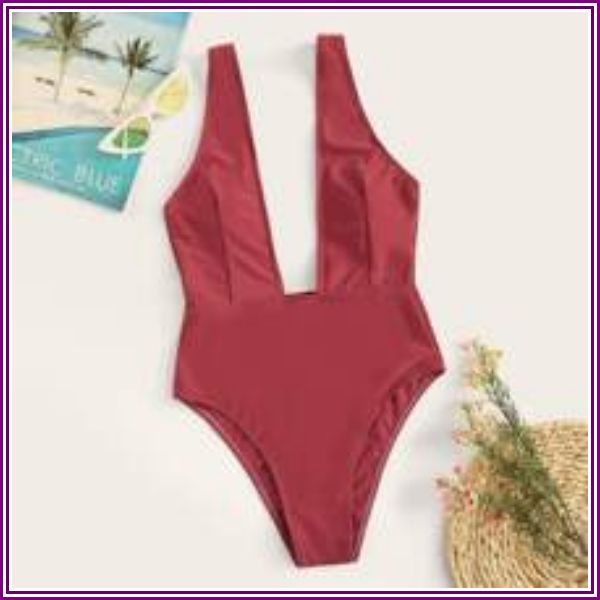 Plunge Neck One Piece Swimsuit from ROMWE