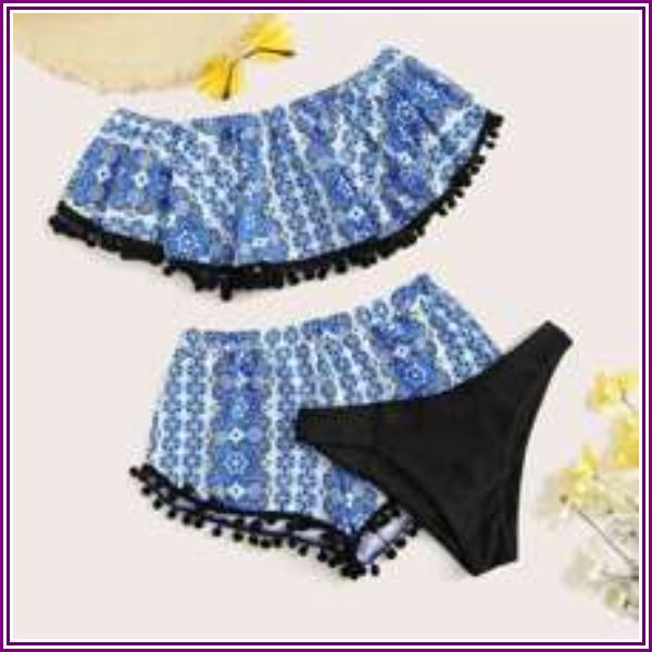 Random Floral Flounce Bikini Set With Shorts 3pack from SHEIN